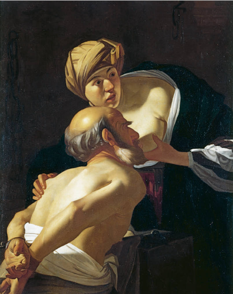 Cimon and Pero (Caritas Romana), Dirck van Baburen (studio), c. 1622–1624, Oil on canvas, 120.5 × 93.5 cm., Private collection