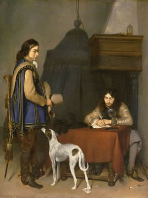 An Officer Writing a letter with a Trumpeter, Gerrit ter Borch