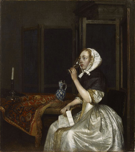Woman Drinking and Holding a letter, Gerrit Terborch