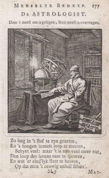 An engraving of an astrologis