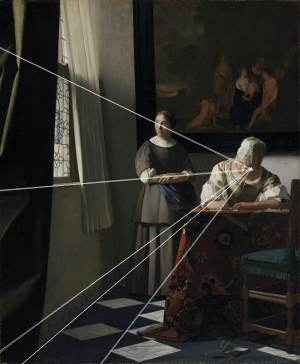 Lady Writing a Letter with her Maid (diagram), Johannes Vermeer