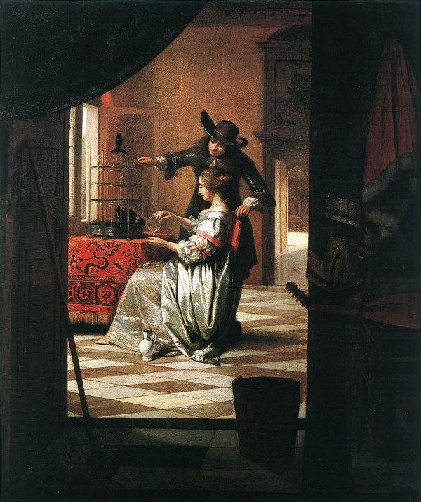 Couple with a Parrot, Pieter de Hooch