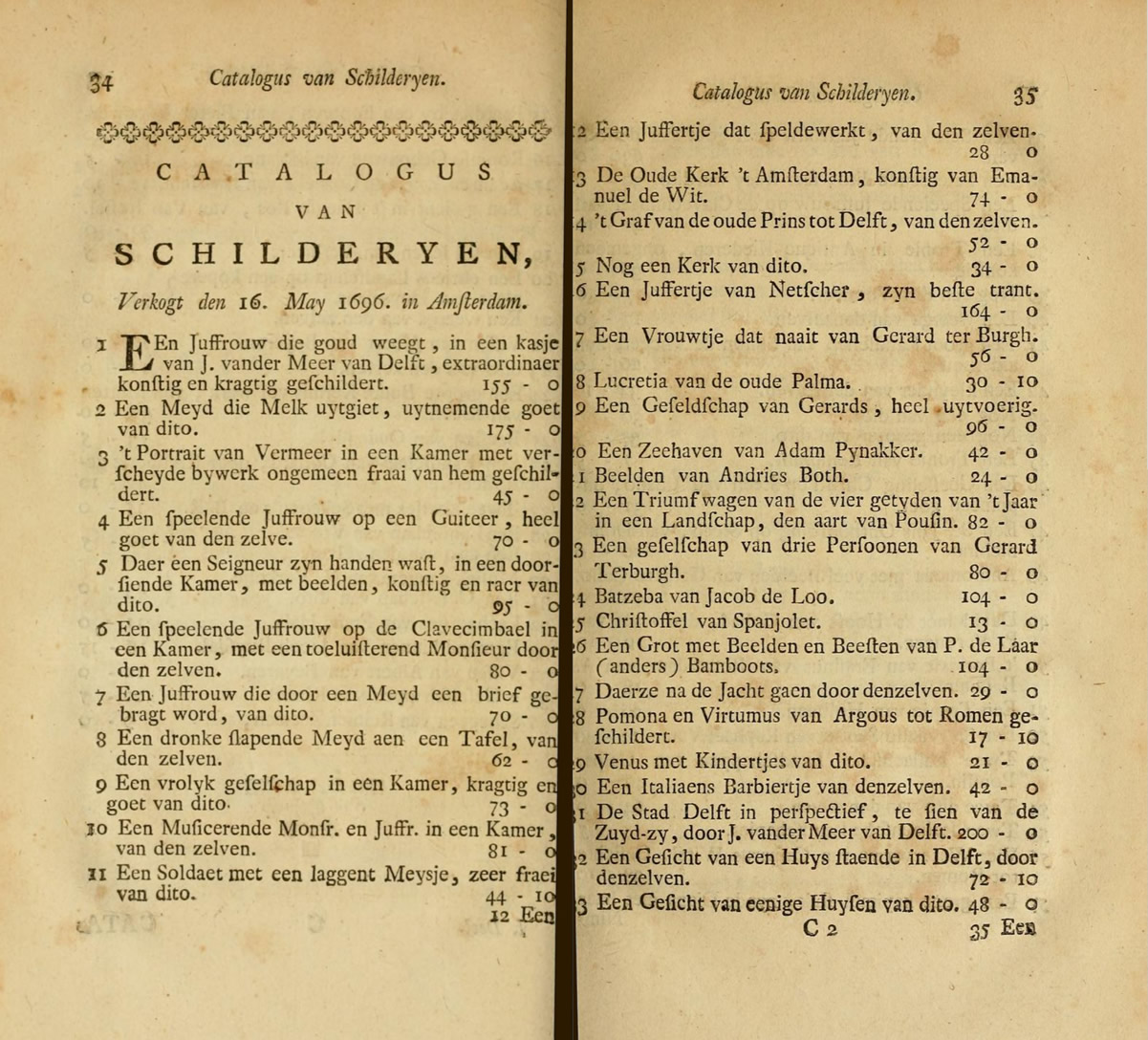 >Catalogus of Naamlyst van Schilderyen, met derzelver Pryzen, I, Gerard Hoet II, The Hague, 1752, pp. 34 & 35