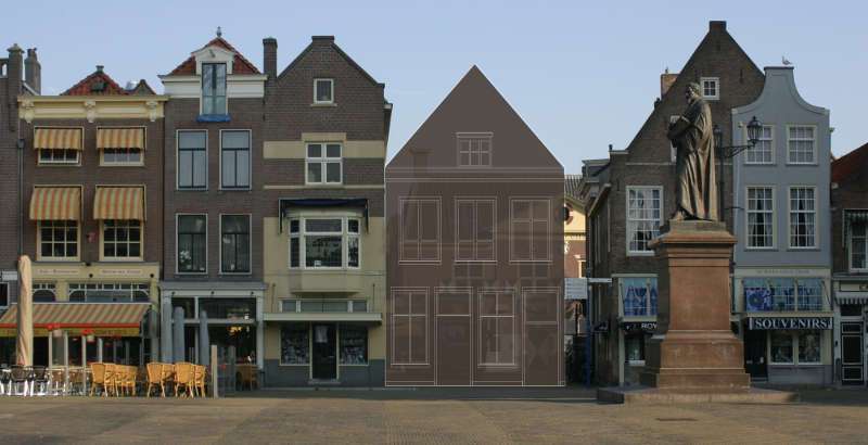 Diagram of Mechelen as seen in pre-1885 photographs inserted into today's Delft