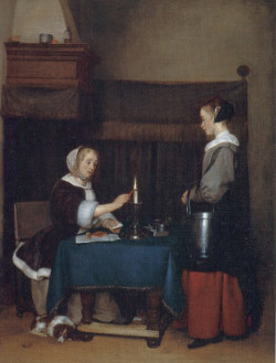 Woman Sealing Her Letter with Her Maid, gerrit ter Borch