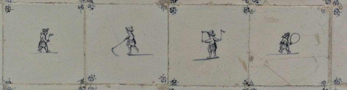 Delft baseboard tiles featuring children playing games