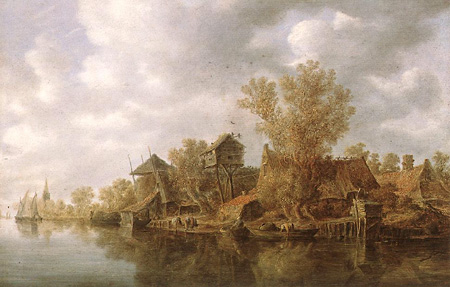 Villae at a River, Jan van Goyen