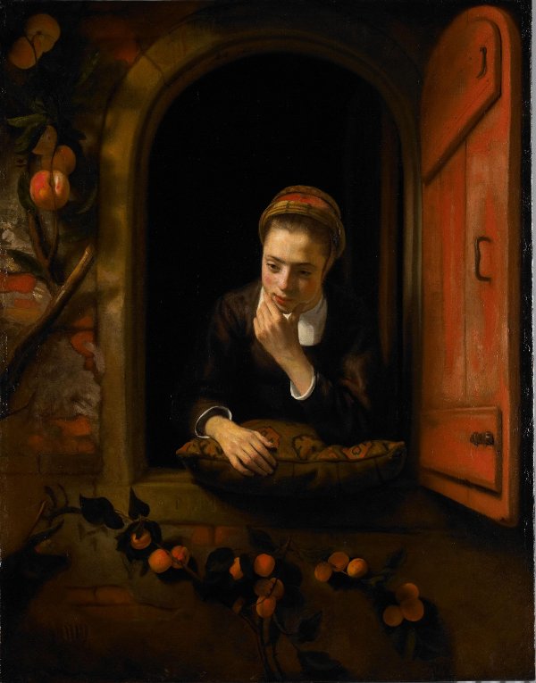 Nicolaes Maes, Young Girl at a Windon
