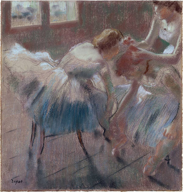 Three Dancers Preparing for Class, Edgar Degas