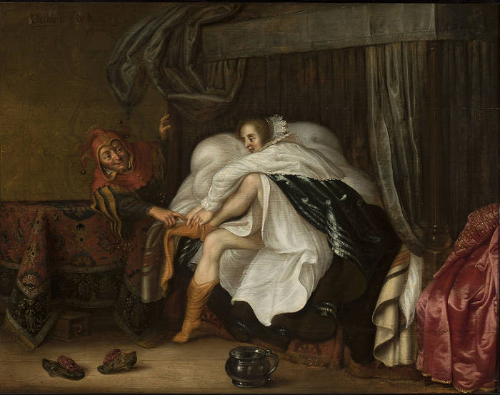 Woman and a Jester, Adriaen van de Venne