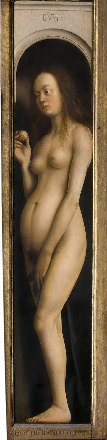 The Adoration of the Lamb (Right wing: Eve and the Musical Angels) , Jan van Eyck