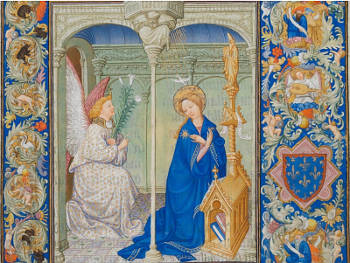 The Annunciation in The Belles Heures of Jean de France, Hetrmanm Paul, and Jean de Limbourg