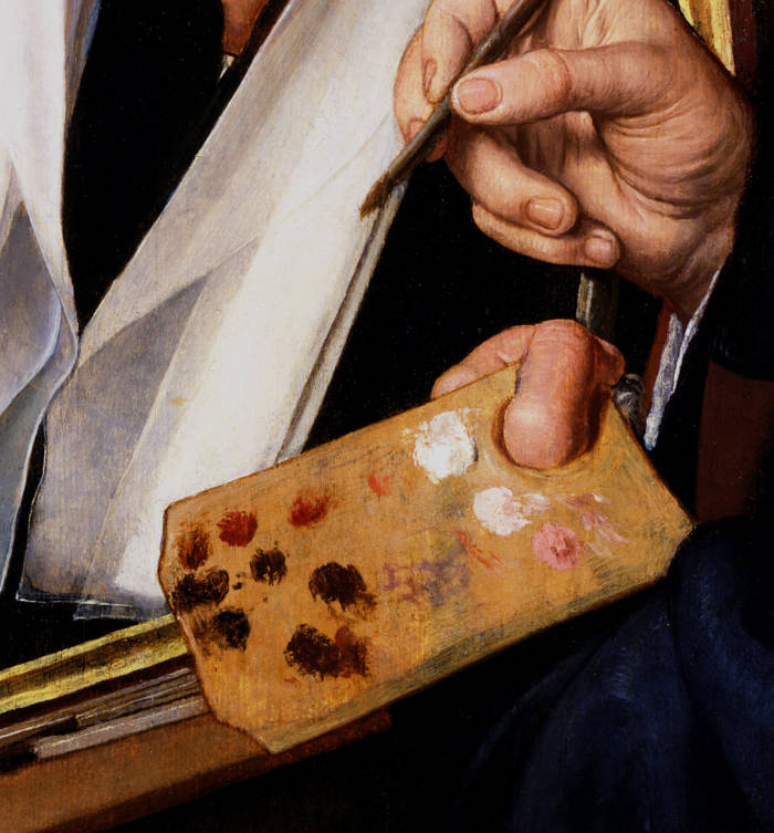 Jacob Cornelisz. van Oostsanen Painting a Portrait of His Wife (detail), Dirck Jacobsz