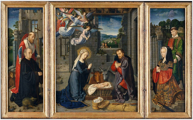 The Nativity with Donors and Saints Jerome and Leonard, Gerard David