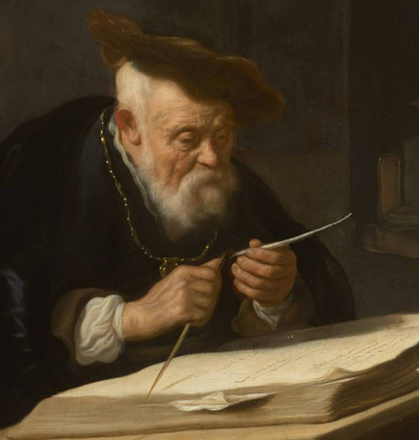 A Scholar Sharpening His Quill, Salamon Koninck