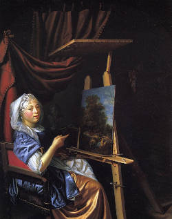 Self-Portrait at Her Easel, Maria Schalcken