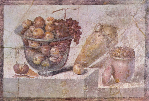 Still Life with Glass Bowl of Fruit and Vases, Unknown Pompeian painter