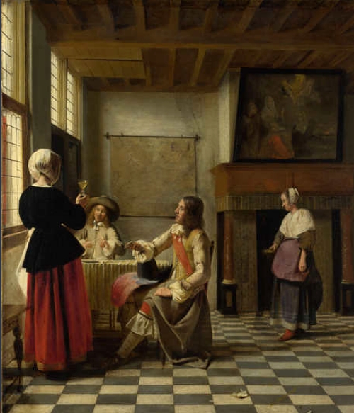 A Woman Drinking with Two Men, Pieter de Hooch