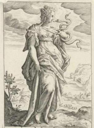 The virtue &#39;Prudentia&#39;. Engraving [in mirrored position]