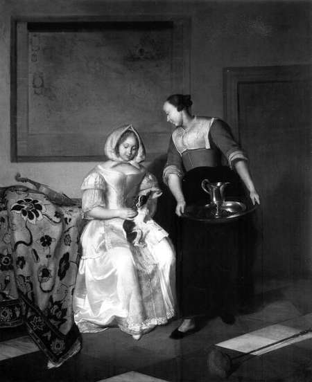 Lady Playing with a Dog, Jacob Ochtervelt