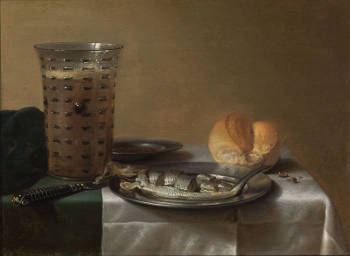 Still Life with a Glass of Beer and Smoked Herring on a Plate, Pieter Claesz