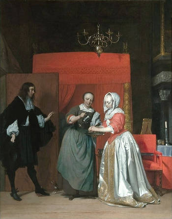 A Man Visiting a Woman Washing her Hands, Gabriel Metus
