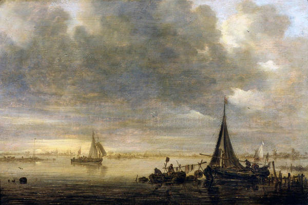 An Evening River Landscape with a Ferry, Jan van Goyen