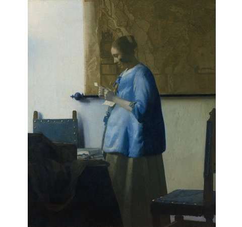 Woman in Blue Reading a Letter