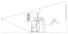 Side view of The Girl with a Wine Glass by Johannes Vermeer (drawing by Philip Steadman)