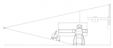 Side view of A Lady Seated at a Virginal by Johannes Vermeer (drawing by Philip Steadman)