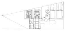 Side view of The Glass of Wine by Johannes Vermeer (drawing by Philip Steadman)