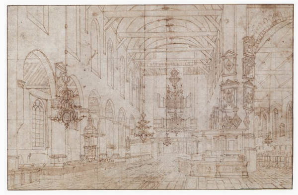 Interior of the Nieuwe Kerk (View of the Nave tothe West), Attributed Hendrick van Vliet