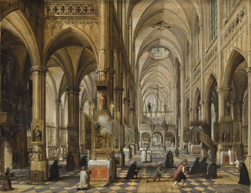 Paul Vredeman de Vries, Interior of a Gothic Cathedral, 1612, Oil on wood, 61.59 x 79.37 cm., Los Angeles County Museum of Art, Los Angeles