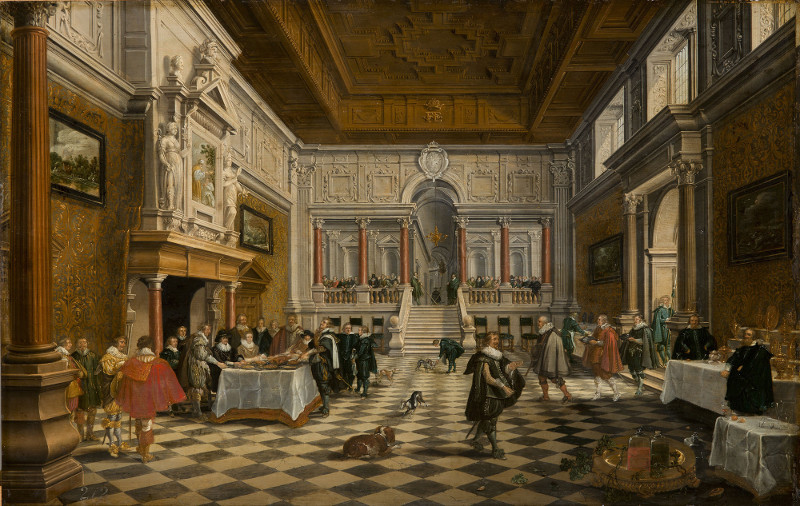 Renaissance Interior with Banqueters, Bartholomeus van Bassen, Oil on panel, 57.5 x 87 cm., North Carolina Museum of Art, Raleigh, N.C.