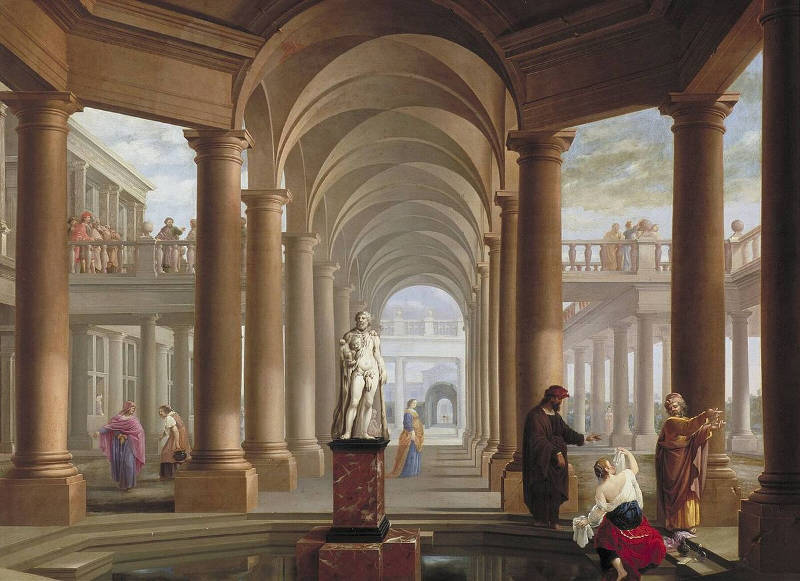 Architectural Fantasy with Susanna and the Elders, Dirk van Delen, c. 1619-1671, Oil on canvas, 105 x 137 cm., Museum Boijmans Van Beuningen, Rotterdam