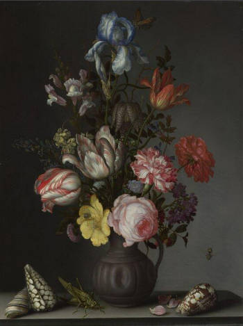 Flowers in a Vase with Shells Balthasar van der Ast