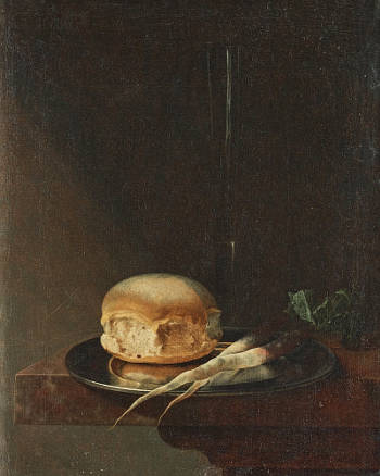 Still Life with Bread and Vegetables on a Tin Plate