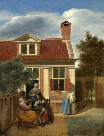 Figures in a Courtyard behind a House, Pieter de Hooch
