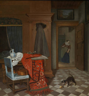 Interior with a Woman Sweeping, Cornelis de Man