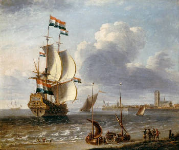 A Dutch East-Indiaman off Hoorn, Lorenzo a Castro