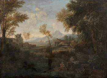 An Extensive Classical Landscape with Fishermen on the Banks of a River, Gaspard Dughet