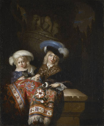 A Boy and a Girl with a Guinea-Pig and a Kitten, Adriaen van der Werff
