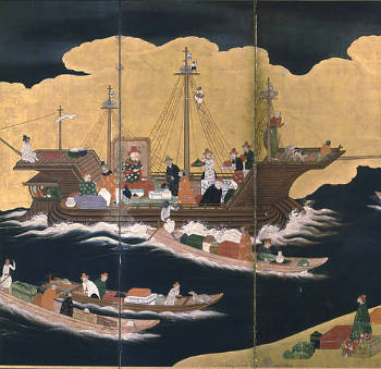 Arrival of a Portuguese Ship, One of a Pair (Nanban Screens: detail), Unknown artist