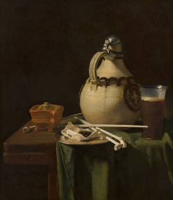 Still Life with Earthenware Jug and Clay Pipes, Pieter van Anraedt