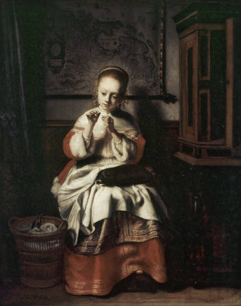 Young Girl Threading a Needle, Nicolaes Maes