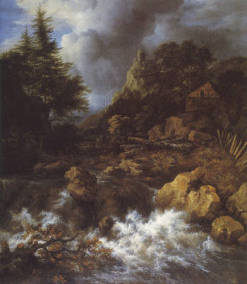 A Landscape with a Waterfall and a Castle on a Hill, Jacob van Ruisdael