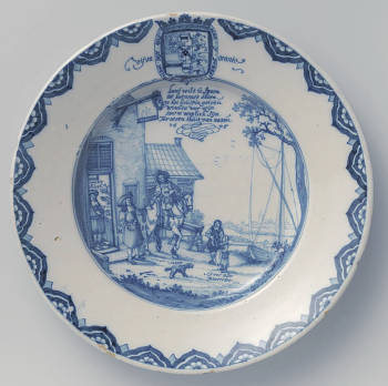 Dish with the Kruipin Inn with an equestrian image of William III and the motto of the Order of the Garter, Anonymous