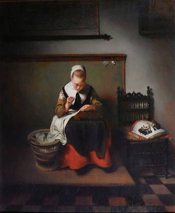 Young Woman Sewing, Nicholas Maes