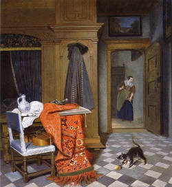 Interior with a Woman Sweeping, Cornelis de Man