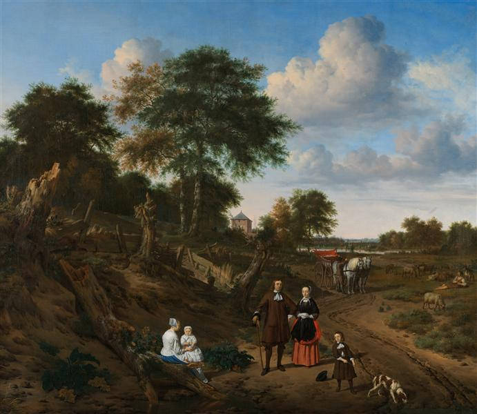 Portrait of a Couple with Two Children and a Nurse in a Landscape, Adriaen van de Velde